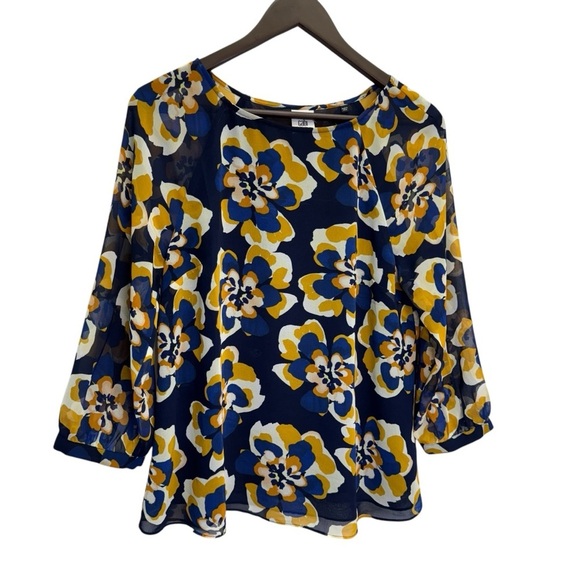 CAbi Floral Blouse - Blue and Yellow - Picture 2 of 11